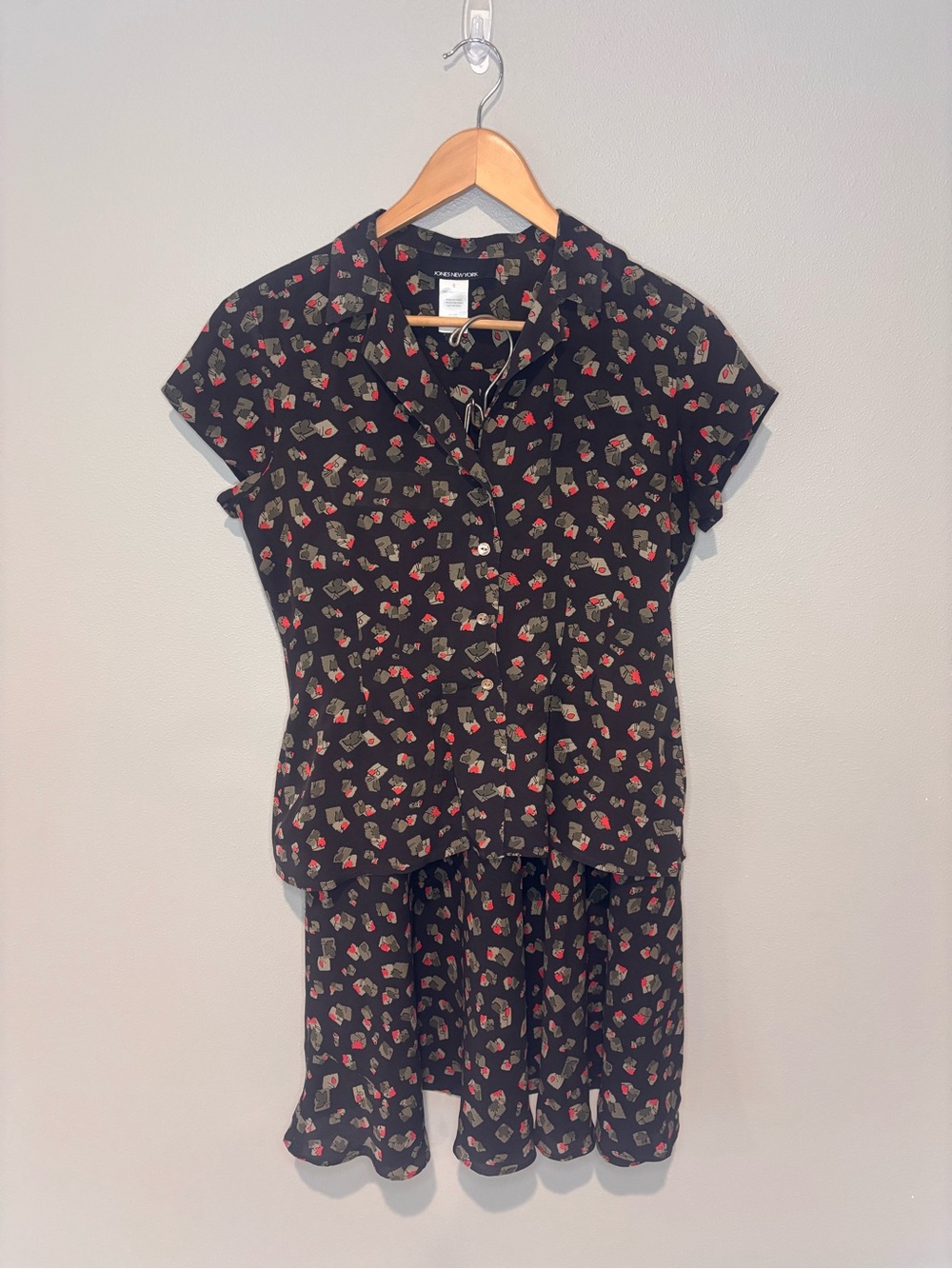 JONES NEW YORK Vintage 90s Brown Silk Button-Front Skirt Set Two Piece Size 6